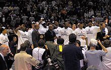 The team being presented with the trophy for East Regional Champions in the NCAA tournament 2007 Georgetown Hoyas NCAA East Regional Champions.jpg