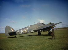 Beaufighter Mark IC, T4916 'LA-T', of No.235 Squadron RAF, preparing to taxy at a Coastal Command airfield, an example of the type used 235 Squadron RAF Beaufighter IWM COL 187.jpg