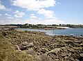 L'entrée de l'Aber Ildut vu de sa rive nord ; au second plan la rive sud, côté Lampaul-Plouarzel.