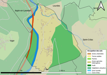 Barevná mapa znázorňující využití půdy.