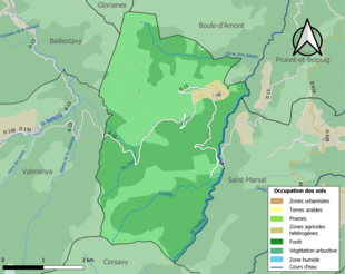 Barevná mapa znázorňující využití půdy.