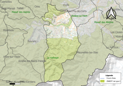 Carte des ZNIEFF de type 2 sur la commune.