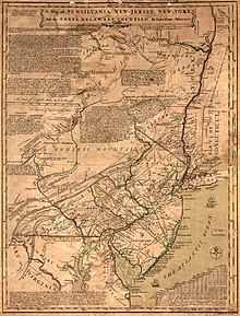 Karte der Mittlere Kolonien Pennsylvania, New Jersey, New York und Delaware aus dem Jahr 1749