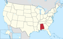 Map of the United States with Alabama highlighted