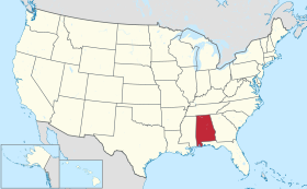 Karta SAD-a s istaknutom saveznom državom Alabama