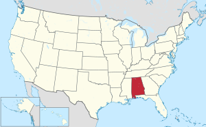 Karte der Vereinigten Staaten mit hervorgehobenem Alabama