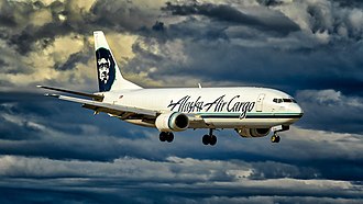 Alaska Airlines was the first airline to have a 737-400 converted to a freighter. Alaskan Freightdog (40872772912).jpg