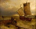 Andreas Achenbach: Anlandung der Fischerboote. Signiert. Datiert (18) 89. Öl auf Leinwand, 35 x 45 cm