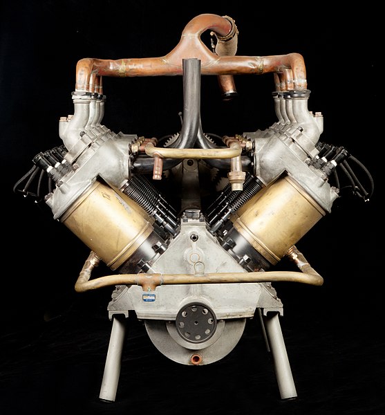 Antoinette V8 aircraft engine exhibited at the Museo Nazionale della Scienza e della Tecnologia "Leonardo da Vinci", Milan.