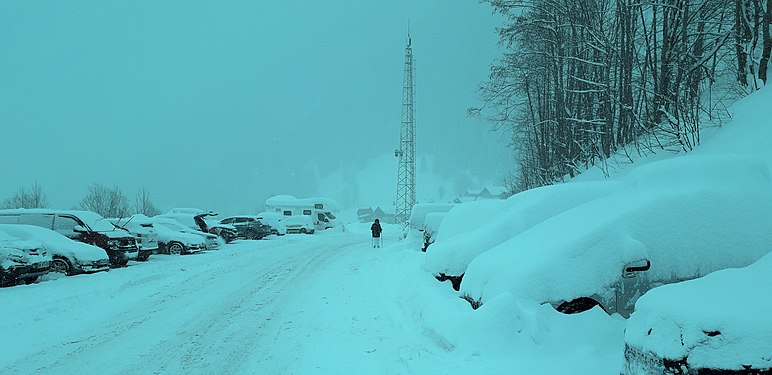 Arèches-Beaufort (Savoie, France), sous la tempête de neige