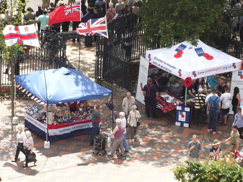 File:Armed Forces Day - Centenary Square - stalls - Support the Lifeboats & Royal British Legion (19242077245).jpg