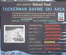 United States Forest Service avalanche danger advisories. Avalanche warning in Tuckerman.JPG