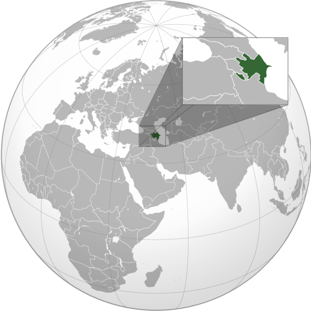 Местоположба на Азербејџан (зелено) и Арцах (светлозелено).