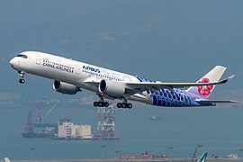 Carbon Fibre A350 B-18918 taking off at Hong Kong International Airport