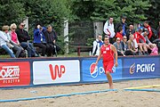 Deutsch: Beachhandball Europameisterschaften 2019 (Beach handball Euro); Tag 3: 4. Juli 2019 – Männer, Platzierungsrunde Gruppe IV, Rumänien-Portugal 2:0 (15:14, 25:24) English: Beach handball Euro; Day 3: 4 July 2019 – Men Consolation Round Group IV – Romania-Portugal 2:0 (15:14, 25:24)