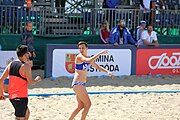 Deutsch: Beachhandball Europameisterschaften 2019 (Beach handball Euro); Tag 2: 3. Juli 2019 – Frauen, Vorrunde Gruppe C, Spanien-Griechenland 2:1 (12:20, 18:16; 8:2) English: Beach handball Euro; Day 2: 3 July 2019 – Women Preliminary Round Group C – Spain-Greece 2:1 (12:20, 18:16; 8:2)