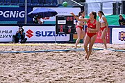 Deutsch: Beachhandball Europameisterschaften 2019 (Beach handball Euro); Tag 5: 6. Juli 2019 – Frauen, Halbfinale, Kroatien-Dänemark 1:2 (12:19, 17:10, 4:7) English: Beach handball Euro; Day 5: 6 July 2019 – Semifinal Men – Croatia-Denmark 1:2 (12:19, 17:10, 4:7)