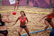 Deutsch: Beachhandball bei den Olympischen Jugendspielen 2018; Tag 6, 12. Oktober 2018; Mädchen, Hauptrundenspiel – Chinesisch Taipei (Taiwan)-Paraguay 0:2 English: Beach handball at the 2018 Summer Youth Olympics at 12 October 2018 – Girls Main Round – Chinese Taipei (Taiwan)-Paraguay 0:2