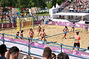 Deutsch: Beachhandball bei den Olympischen Jugendspielen 2018; Tag 3, 9. Oktober 2018; Mädchen, Vorrunde, Gruppe A - Chinese Taipei (Taiwan)-Mauritius 2:0 English: Beach handball at the 2018 Summer Youth Olympics at 9 October 2018 – Girls Preliminary Round Group A‎ – Chinese Taipei-Mauritius 2:0