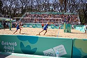 Deutsch: Beachvolleyball bei den Olympischen Jugendspielen 2018; Tag 11, 17. Oktober 2018; Jungen,Finale – Niederlande (Matthew Immers/Yorick de Groot)-Schweden (David Åhman/Jonatan Hellvig) 0:2 (20–22/15–21) English: Beach volleyball at the 2018 Summer Youth Olympics at 17 October 2018 – Final – Netherlands (Matthew Immers/Yorick de Groot)-Sweden (David Åhman/Jonatan Hellvig) 0:2 (20–22/15–21)