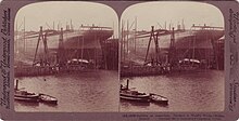 A 1907 stereoscope postcard depicting the construction of a passenger liner (the RMS Adriatic) at the Harland and Wolff shipyard Belfast's Harland and Wolff Shipyard (RMS Adriatic), 1907.jpg