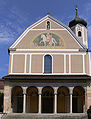 Вид на фасад монастырской церкви с изображением св. Мартина (Бойронская школа)