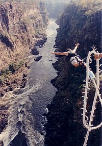 Bungee jumping off the Victoria Falls Bridge in Zambia/Zimbabwe Bill's Bungy Jump.jpg