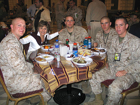 Senator Boxer has lunch with American Marines during her visit to Iraq. (2005-03-22)