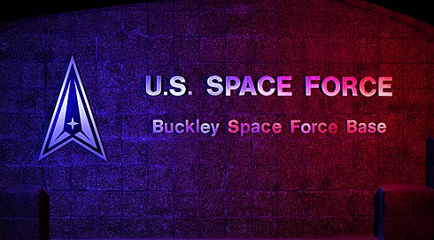 Buckley's updated front entrance at the time of its redesignation as a Space Force installation.