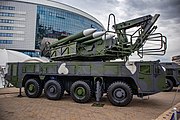 English: SAM Buk-MB3K, auxiliary machine (missile loader). 10th international exhibition of arms and military machinery Milex-2021 (23-26 June 2021). Minsk, Belarus Русский: Бук-МБ3К. 10-я международная выставка вооружения и военной техники Milex-2021 (23-26 июня 2021). Минск, Беларусь