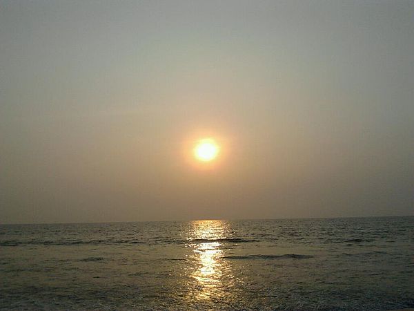 Sun setting over Calicut beach. A large part of the film takes place on the beach at Calicut.