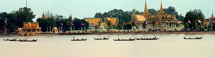 Cambodia, Phnom Penh, Royal Palace as seen from acros Tonle Sap River.jpg