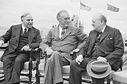 Canadian Prime Minister Mackenzie King, US President Franklin D. Roosevelt and UK Prime Minister Winston Churchill in August 1943