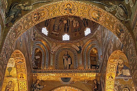 Byzantine mosaic medallions with rinceaux in the Cappella Palatina, Palermo, Italy, unknown architect or craftsman, 1140s