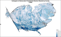 Cartogram of Democratic presidential election results by county