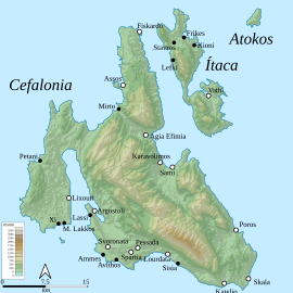 map of Kefalonia and Ithaka, island Atokos