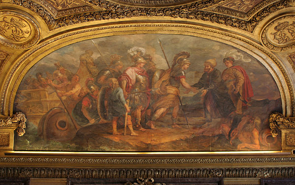 Jason and the Argonauts arriving at Colchis. The Argonautica tells the myth of their voyage to retrieve the Golden Fleece. This painting is located in