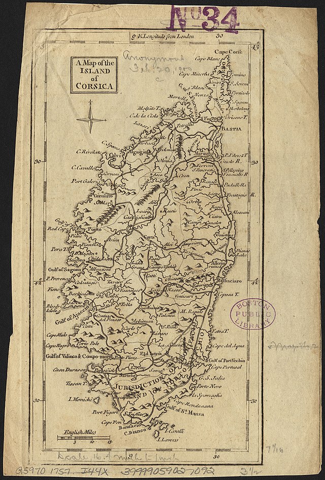 Корсика на карте 1757 г.