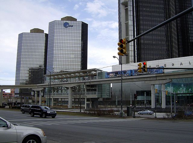 The Detroit People Mover's Renaissance Center station is on Jefferson Avenue.