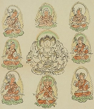 Mandala of Mahākāla and the Aṣṭamātṛkas, from the Kakuzenshō (覚禅鈔), an early Kamakura period iconographic compendium