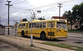 Dayton Pullman trolley bus at Keowee & Leo, 1968.jpg