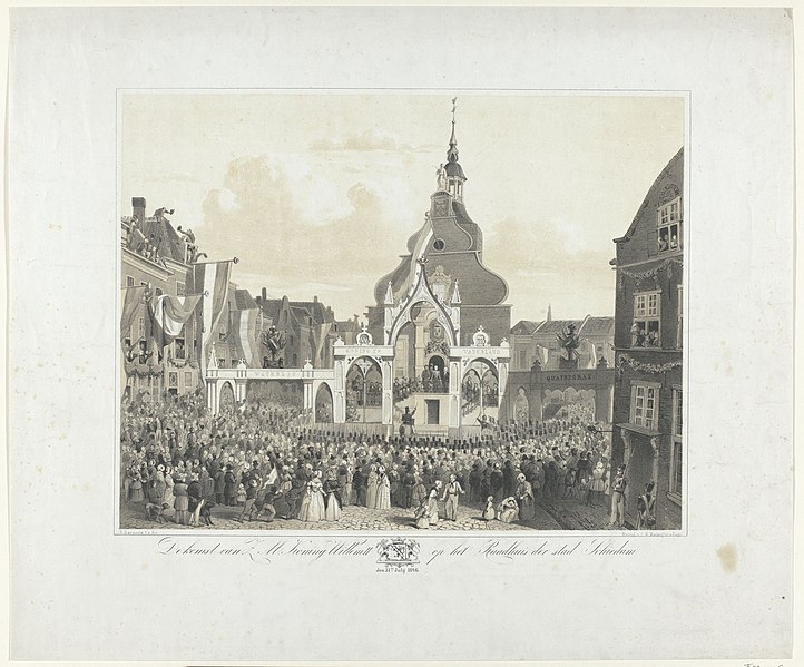 File:De komst van Z.M. Koning Willem II op het Raadhuis der stad Schiedam den 31 Julij 1846 (titel op object), RP-P-1909-1344.jpg