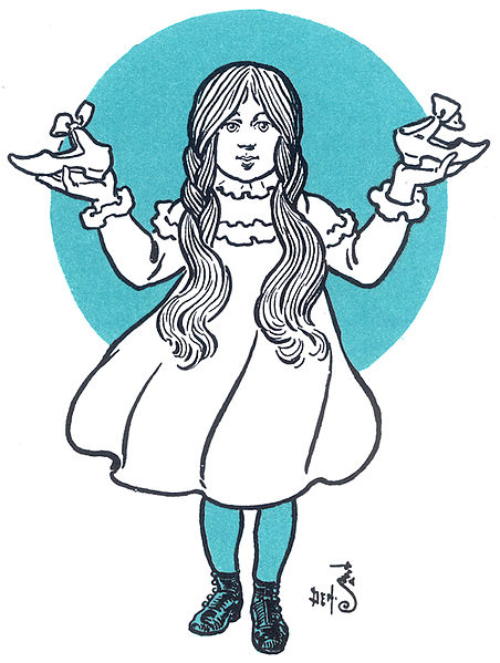 Dorothy with the silver shoes in an illustration by W. W. Denslow