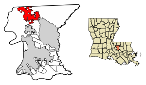 Location of Zachary in East Baton Rouge Parish, Louisiana.