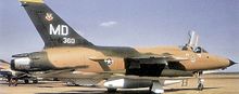 F-105F-1-RE Thunderchief, AF Serial No. 63-8360 of the 561st Tactical Fighter Squadron, McConnel AFB, Kansas - 1970. This aircraft was later converted to the F-105G "Wild Weasel" configuration. It was hit by flak over North Vietnam on 17 September 1972 and crashed at sea. F-105g-561tfs-mc.jpg