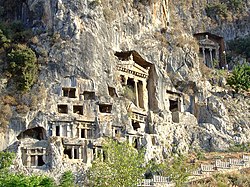 Lycian king tombs carved into the rocks.