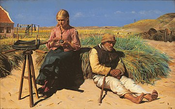 Michael Ancher, Figuren in het landschap. Blinde Kristian en Tine in het zand, 1880