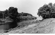 Kötitzer Altarm der Elbe im Jahr 1986, links das damalige Flächennaturdenkmal Gauernitzer Elbinsel