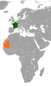 Location map for France and Mauritania.