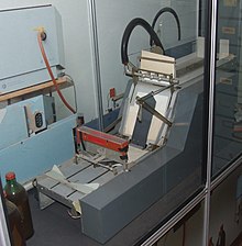 A machine used by the East German Ministry for State Security to re-glue envelopes after mail had been opened for examination GDR Stasi Dep M 4.jpg